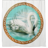 Mooie witte zwanen in een turkooisblauw water douchegordijn (Voorkant)