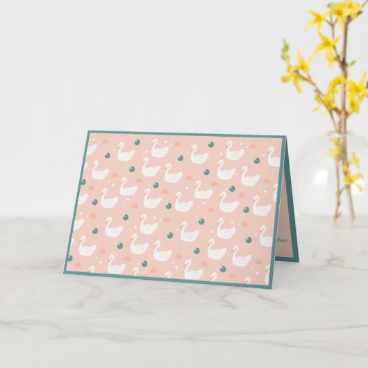 Mooie witte zwanen patroonontwerp kaart (Gele Bloem)