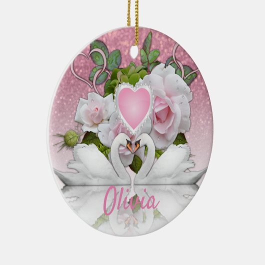 Mooie witte zwanen - Personaliseren Keramisch Ornament (Rechts)