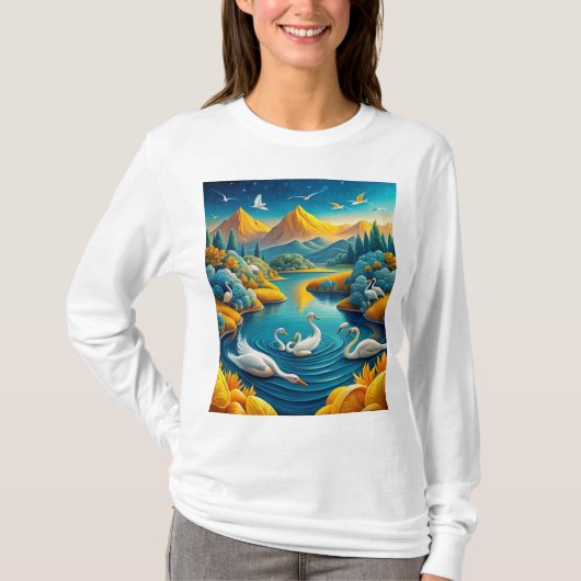 ... Mooie witte zwanen zwemmen in het meer T-shirt (Voorkant)