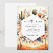 Mooie woestijncactusbruiloft save the date (Voorkant / Achterkant)