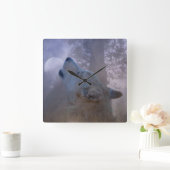 Mooie Wolf en Moon Clock Vierkante Klok (Huis)