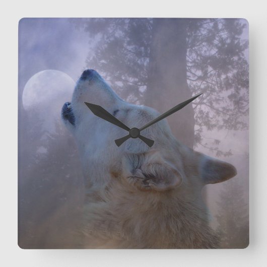 Mooie Wolf en Moon Clock Vierkante Klok (Voorkant)