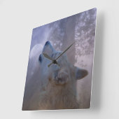 Mooie Wolf en Moon Clock Vierkante Klok (Hoek)