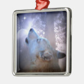 Mooie Wolf en Moon met kerstversiering Metalen Ornament (Links)