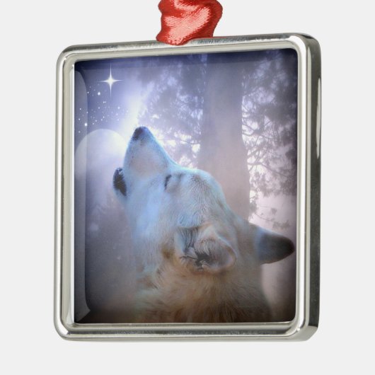Mooie Wolf en Moon met kerstversiering Metalen Ornament (Links)