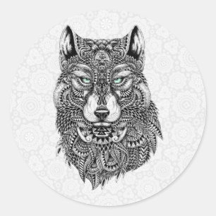 Mooie Wolf Head gedetailleerde illustratie Ronde Sticker