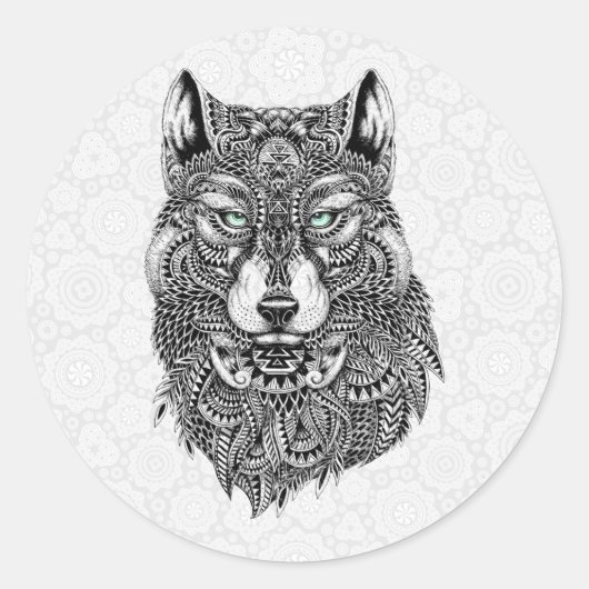 Mooie Wolf Head gedetailleerde illustratie Ronde Sticker (Voorkant)
