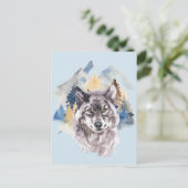Mooie Wolf Head Waterverf Forest Feestdagenkaart (Staand voorkant)