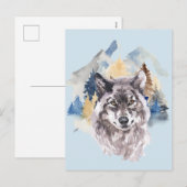 Mooie Wolf Head Waterverf Forest Feestdagenkaart (Voorkant / Achterkant)