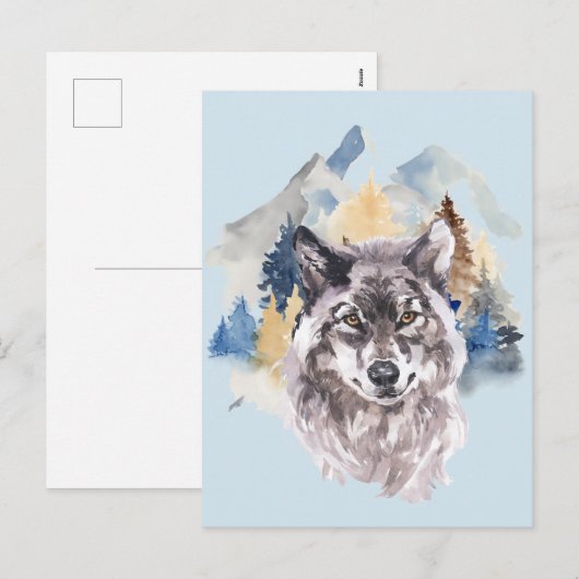 Mooie Wolf Head Waterverf Forest Feestdagenkaart (Voorkant / Achterkant)