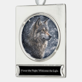 Mooie wolf in de sneeuw Winterzonnewende Verzilverd Banner Ornament