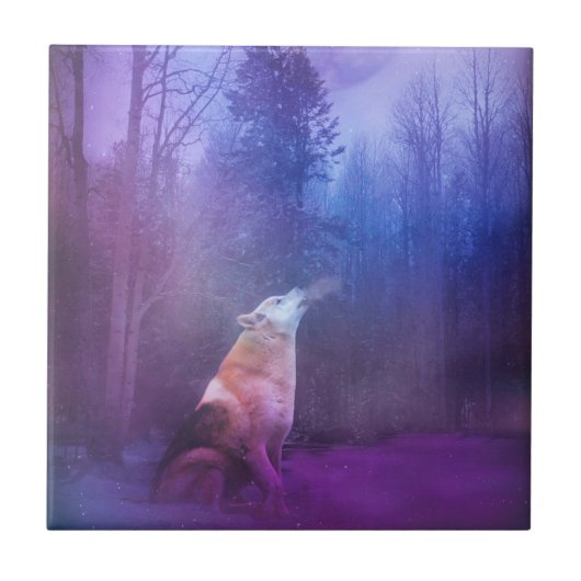Mooie Wolf in de sneeuwkunst-Tegel Tegeltje (Voorkant)