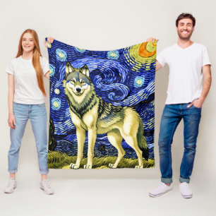 Mooie Wolf in de Sterrennacht Fleece Deken