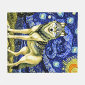 Mooie Wolf in de Sterrennacht Fleece Deken (Voorkant (Horizontaal))