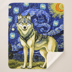 Mooie Wolf in de Sterrennacht Sherpa Deken