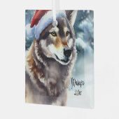 Mooie Wolf in Sneeuw Glas Ornament (Voorkant links)