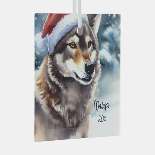 Mooie Wolf in Sneeuw Glas Ornament (Voorkant Rechts)