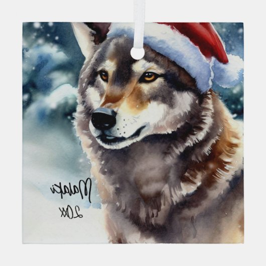 Mooie Wolf in Sneeuw Glas Ornament (Achterkant)