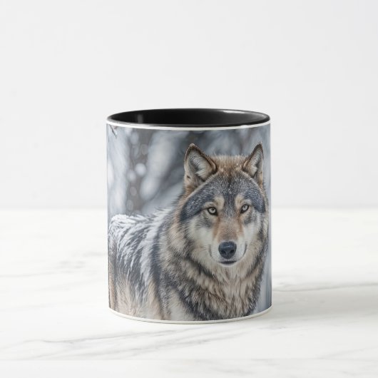 Mooie wolf in sneeuw natuur in het wild mok (Midden)