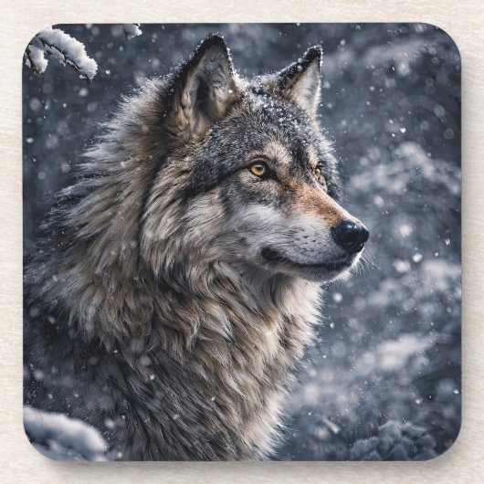Mooie Wolf Onderzetters Winter (Voorkant)