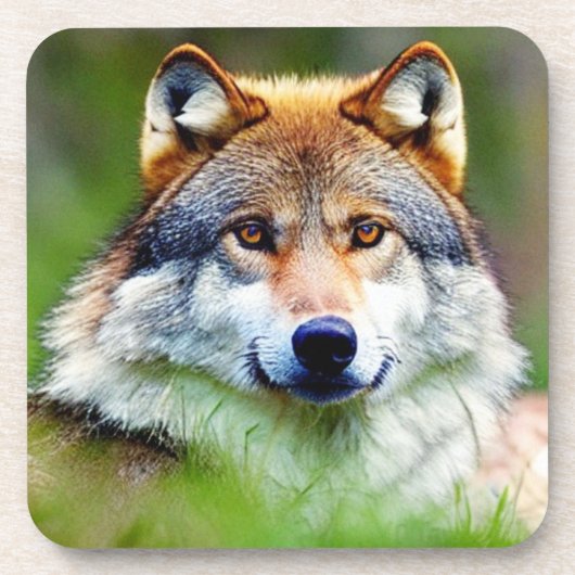 Mooie wolfkop schilderen bier onderzetter (Voorkant)