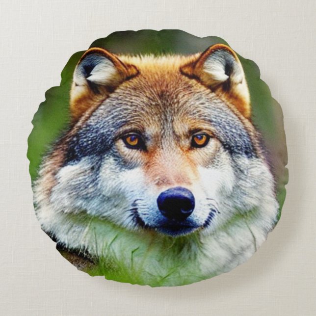 Mooie wolfkop schilderen rond kussen (Voorkant)