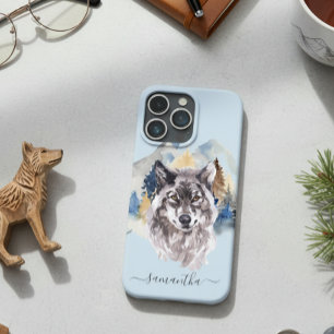 Mooie Wolfskop Watercolor Bos Monogram Case-Mate iPhone Case