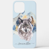 Mooie Wolfskop Watercolor Bos Monogram Case-Mate iPhone Case (Achterkant)
