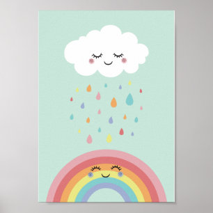Mooie Wolk Regenboog Kinderkamer Pastel Kleur Post Poster