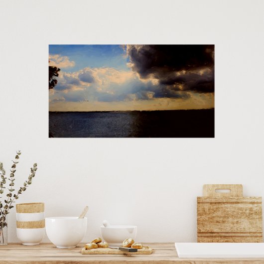 Mooie wolken en olieverf in het meer op Canvas Poster (Keuken)