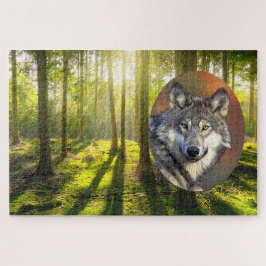Mooie wolven en zonnebos legpuzzel (Horizontaal)