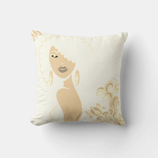 Mooie Woman Beige en Brown 2 Sided Pillow Kussen (Voorkant)