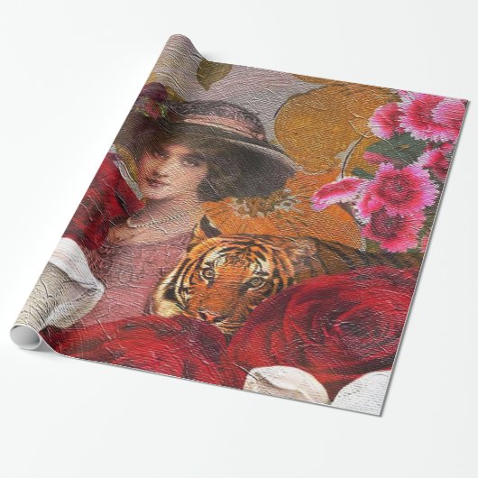 Mooie Woman Tiger Roos Garden Cadeaupapier (Uitgerold)