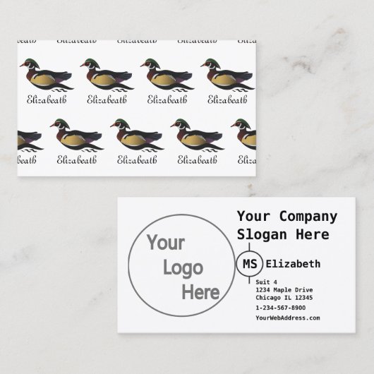 Mooie Wood Duck zwemmen Visitekaartje (Voorkant / Achterkant)