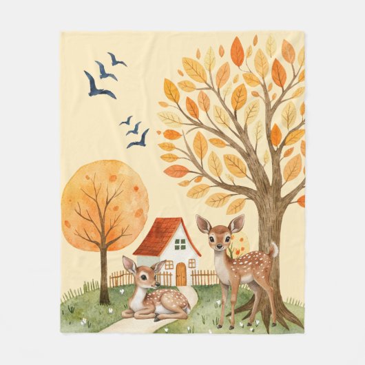 Mooie Woodland Deer Countryside Home Fleece Deken (Voorkant)