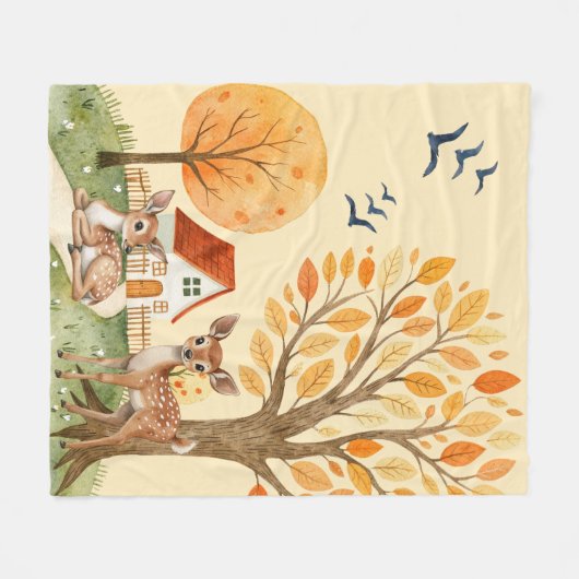 Mooie Woodland Deer Countryside Home Fleece Deken (Voorkant (Horizontaal))