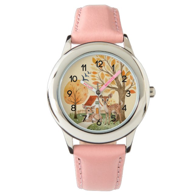 Mooie Woodland Deer Countryside Home Kinder Horloge (Voorkant)