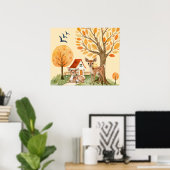 Mooie Woodland Deer Countryside Home Kinder Poster (Thuiskantoor)