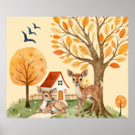 Mooie Woodland Deer Countryside Home Kinder Poster