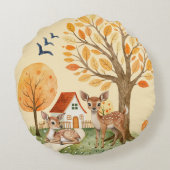 Mooie Woodland Deer Countryside Home Rond Kussen (Achterkant)
