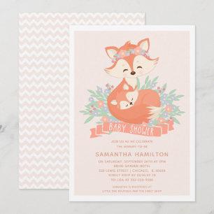 Mooie Woodland Fox Meisje Baby shower Uitnodiging