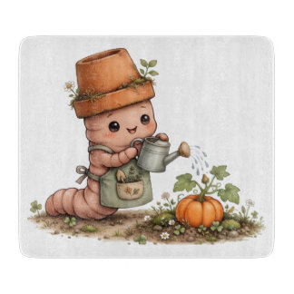 Mooie Worm Watergevende Pompoen Herfst Tuinmat Snijplank