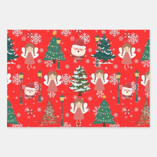 Mooie Xmas patroonbomen, rood wit groen Inpakpapier Vel (Voorkant 2)