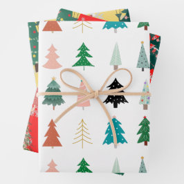 Mooie Xmas patroonbomen, rood wit groen Inpakpapier Vel