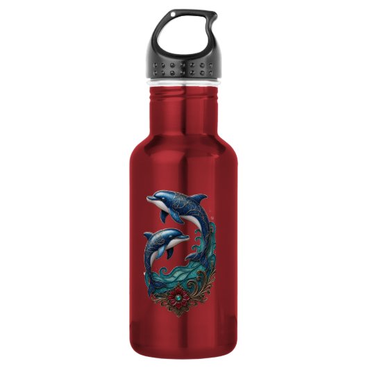 Mooie Yin Yang Dolfijnen RVS Waterfles (Voorkant)