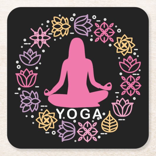 Mooie yogahouding bloemendesign kartonnen onderzetters (Voorkant)