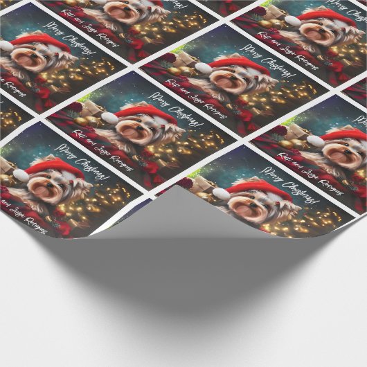 Mooie Yorkshire Terrier met Santa Hat Cadeaupapier (Hoek)