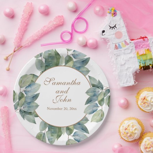 Mooie zacht groene blauwgroen bladeren gouden kall papieren bordje (Feest)