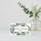 Mooie zacht groene blauwgroen botanische kalligraf visitekaartje (Staand voorkant)